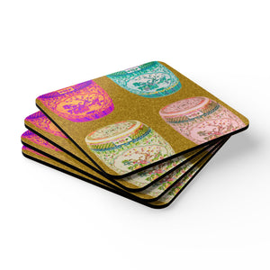 Coaster Set/4 - Pop Art Porcelain Stools, Gold