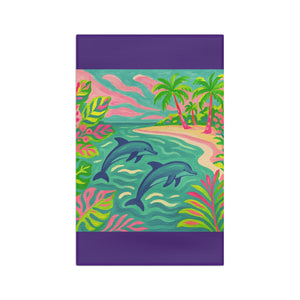 Tropical Microfiber Coffee/Tea Towel ~ Jumping Dolphins, Purple