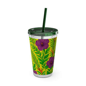 Tropical Tumbler with Straw | 16 oz: Midnight Flower Yellow