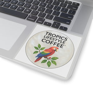 Tropics Lifestyle Coffee Parrot Logo Sticker — Kiss-Cut Decal