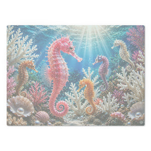 Glass Coffee Station Tray — Colorful Pink Seahorse Underwater Art