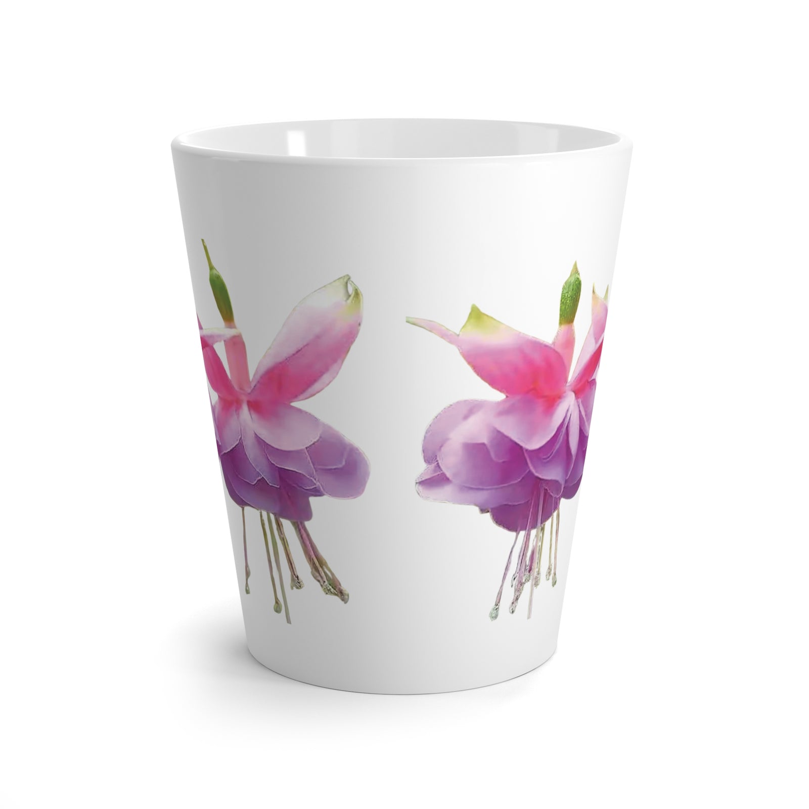 Latte White Mug, Floral - Tropical Fuschsias/White