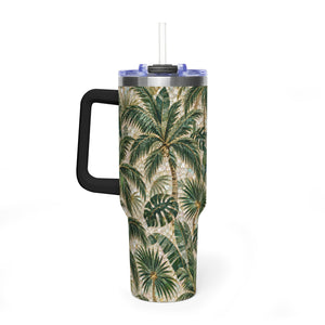 40oz Vacuum Tumbler – Insulated Tropical Travel Mug, Palms Mosaic