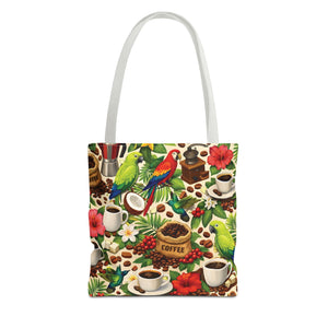 Tropical Parrots & Coffee Tote Bag, Green - 3 Sizes