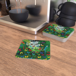 Bulk Hardboard Coffee Coasters - Colorful Parrots & Butterflies (50/100 pcs)