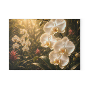 Glass Coffee Station Tray, 2 Sizes ~ White Pearl Orchids