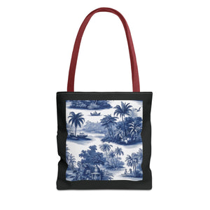 Coastal Toile Tote Bag, Blue — 3 Sizes