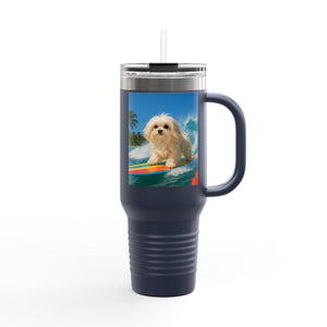 Insulated Travel Mug, 40oz / Puppy Ariel the Dog Surfer - Perfect for Outdoor Adventures