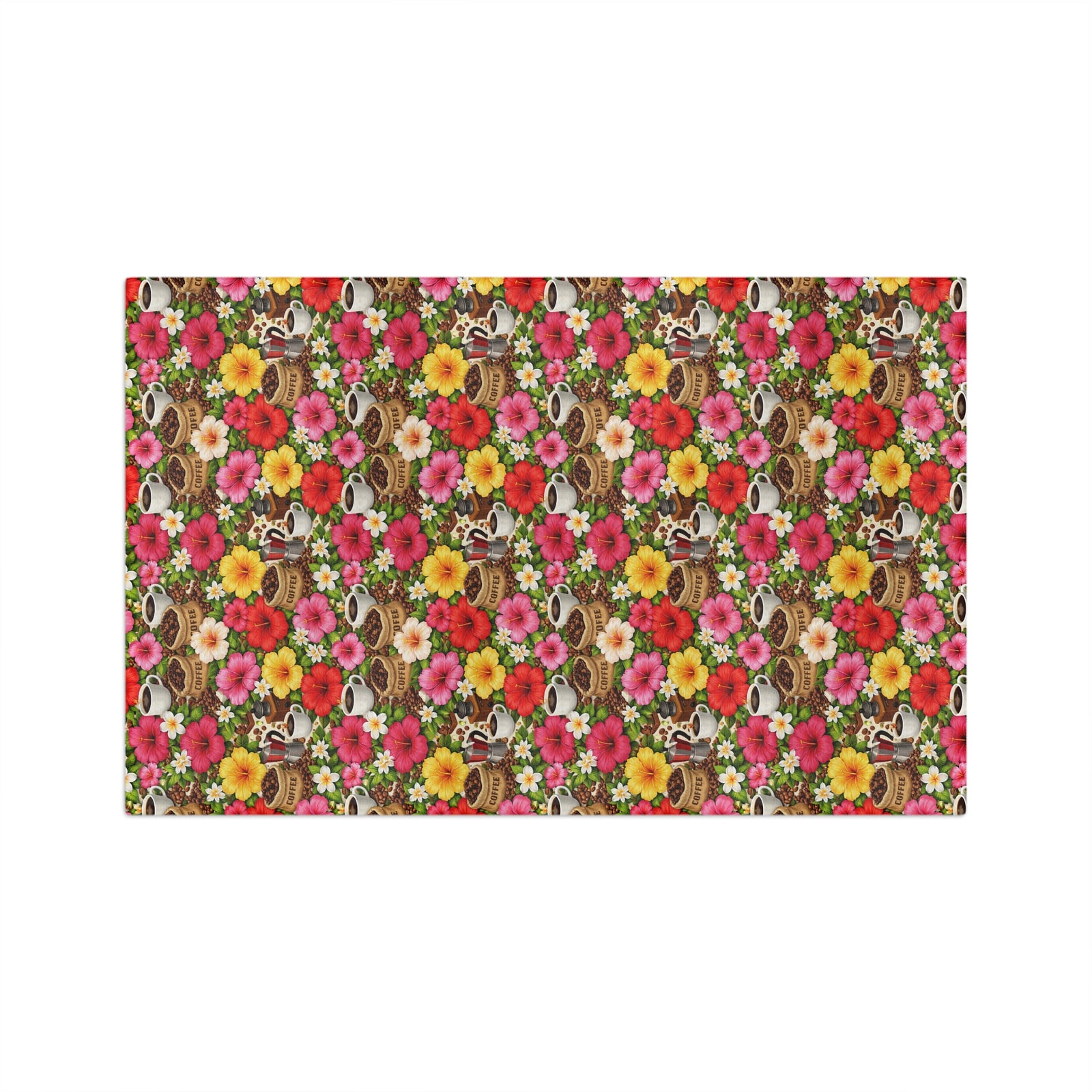 Tropical Microfiber Coffee/Tea Towel – Floral Hibiscus & Coffee