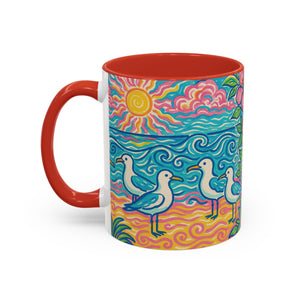 Accent Coffee Mug (11, 15oz), 8 Colors - Tropical Beach Seagulls