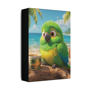 Tropical Beach Canvas - Lulu the Parrot Coffee Wall Art, Black