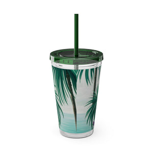 Tropical Tumbler with Straw | 16 oz: Tiny Palm Island