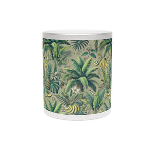 Tropical Metallic Mug, Silver - Palms & Bananas, Taupe Green