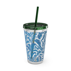 Tropical Tumbler with Straw | 16oz Colorful Travel Cup / Rocco Blues