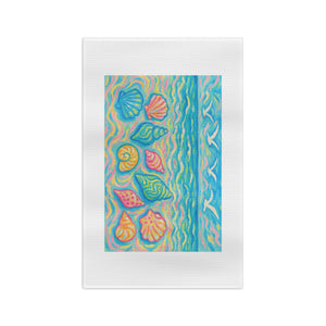 Tropical Microfiber Coffee/Tea Towel – Coastal Seashell Glow, White