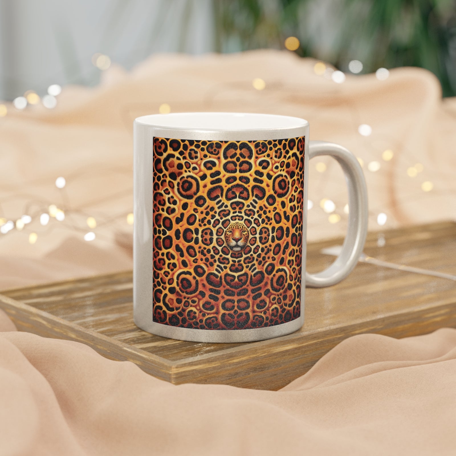 Tropical Metallic Mug, Gold or Silver: Kaleido Jaguar