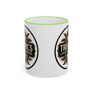 Accent Rim & Handle Coffee Mug — Tropics Lifestyle Coffee Pearl/Palm Logo