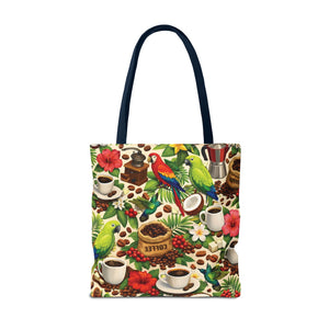 Tropical Parrots & Coffee Tote Bag, Green - 3 Sizes