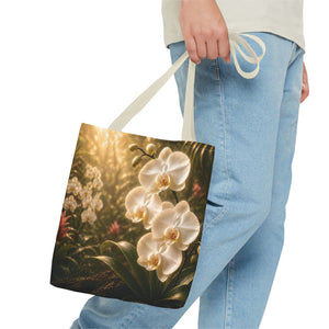 Orchid Garden Tote Bag — Sunlit White Orchid Floral All-Over Print
