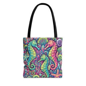 Seahorse Trio Tote Bag, Brights - 3 Sizes