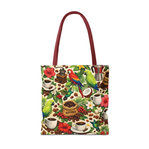 Tropical Parrots & Coffee Tote Bag, Green - 3 Sizes