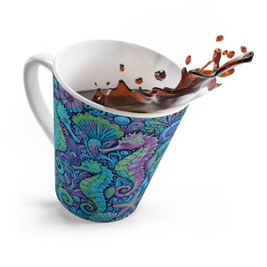 Latte White Mug - Seahorses, Turquoise Pop