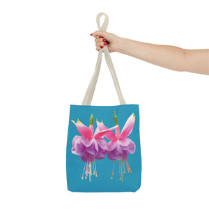 Two Fuschsias Tropical Flower Tote Bag/Turquoise - 3 Sizes