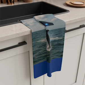 Microfiber Coffee/Tea Towel – UFO & Dolphin, Dark Blue