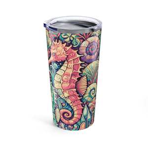 20oz Tropical Glossy Tumbler, Stainless Steel / Seahorse Trio, Retro