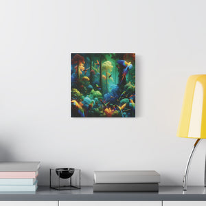 Tropical Parrots Canvas Wall Art — Vibrant Flight School Jungle Scene Matte