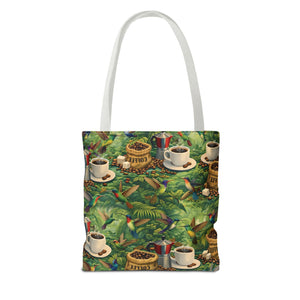 Tropical Hummingbirds & Coffee Tote Bag, Black - 3 Sizes