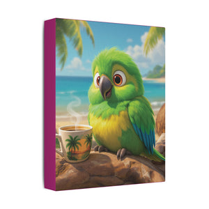 Tropical Beach Canvas - Lulu the Parrot Coffee Wall Art, Pink