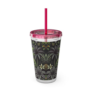 Tropical Tumbler with Straw | 16 oz: Tropical Fruit, Black