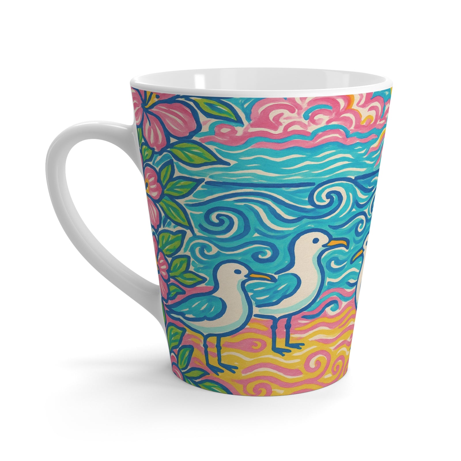 Latte White Mug - Tropical Beach Seagulls