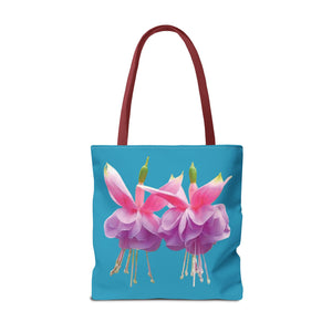 Two Fuschsias Tropical Flower Tote Bag/Turquoise - 3 Sizes