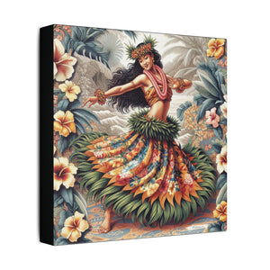 ropical Wall Art ~ Hawaiian Hula Dancer Satin Canvas Print, Black