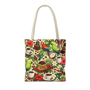 Tropical Parrots & Coffee Tote Bag, Green - 3 Sizes