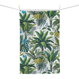 Tropical Microfiber Coffee/Tea Towel – Palms & Bananas, White