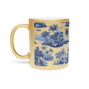 Tropical Metallic Mug, Gold or Silver - Tropical Trip Toile Classic, Blue