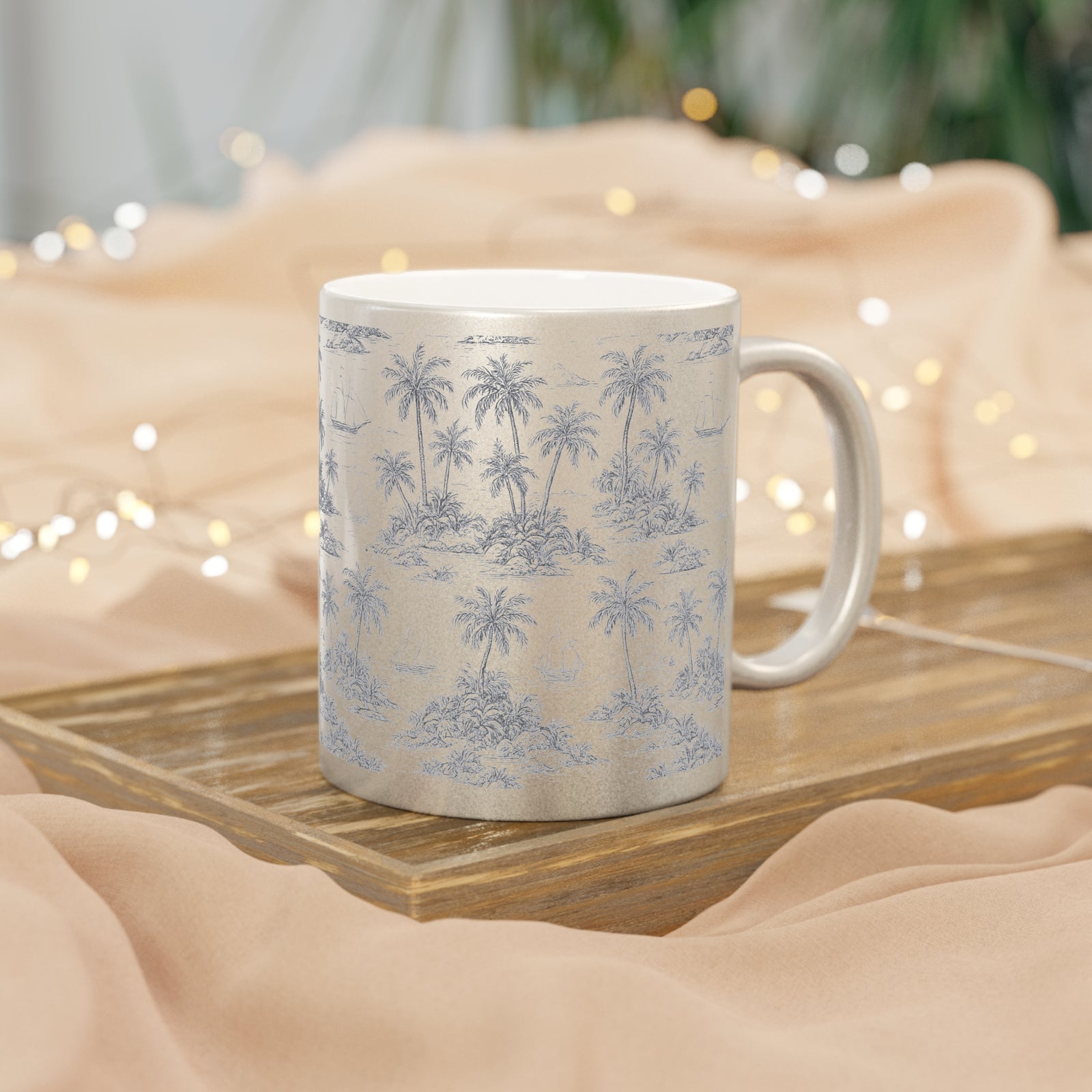 Tropical Metallic Mug, Silver - Tropical Trip Toile, Grey