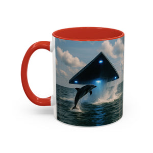 Accent Coffee Mug (11, 15oz), 8 Colors - UFO and Dolphin