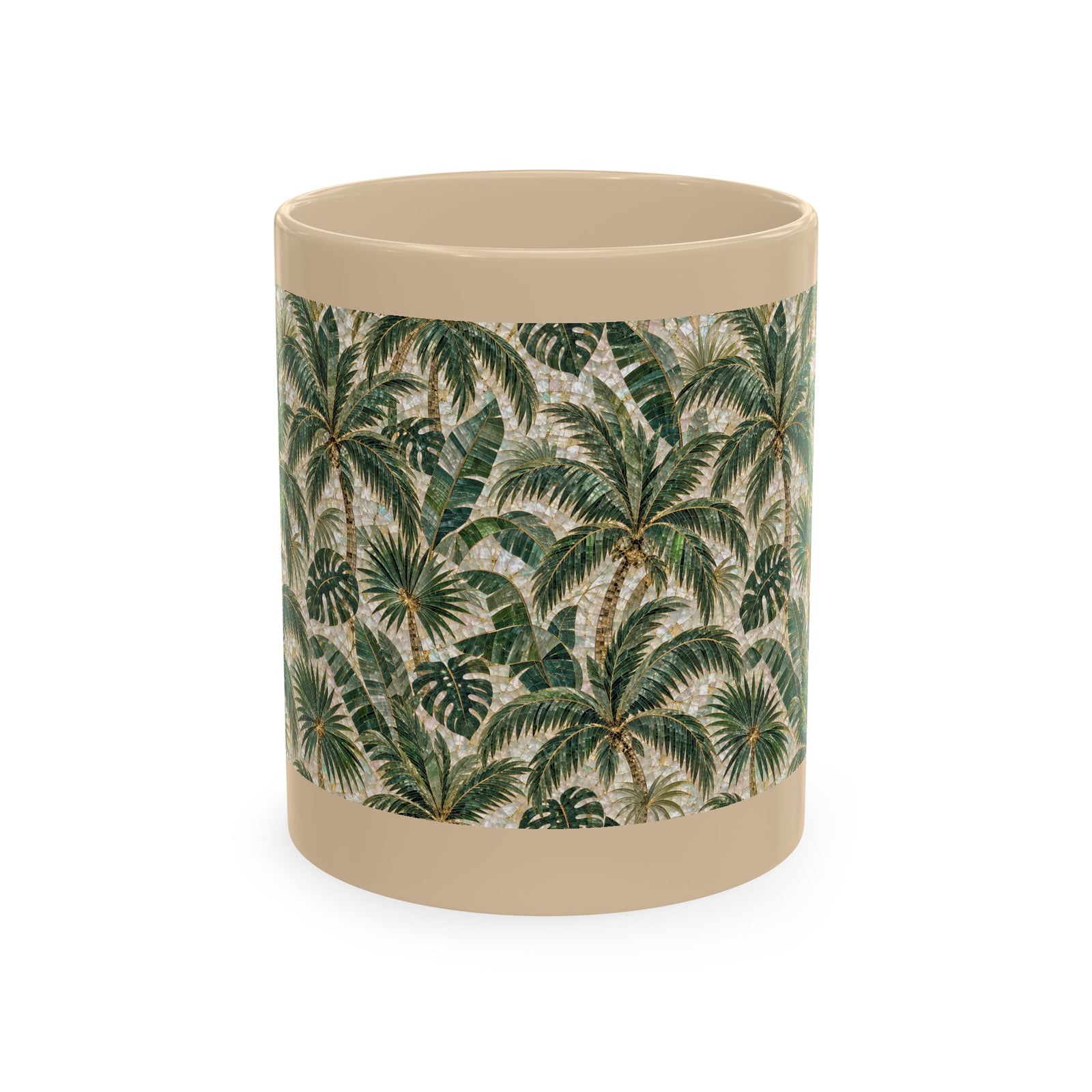 Tropical Ceramic Mug, 11 oz — Palm Mosaic Leaves Coffee Cup
