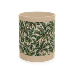 Tropical Ceramic Mug, 11 oz — Palm Mosaic Leaves Coffee Cup