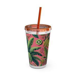 Tropical Tumbler with Straw | 16 oz:  More Tropical Palms, Coral