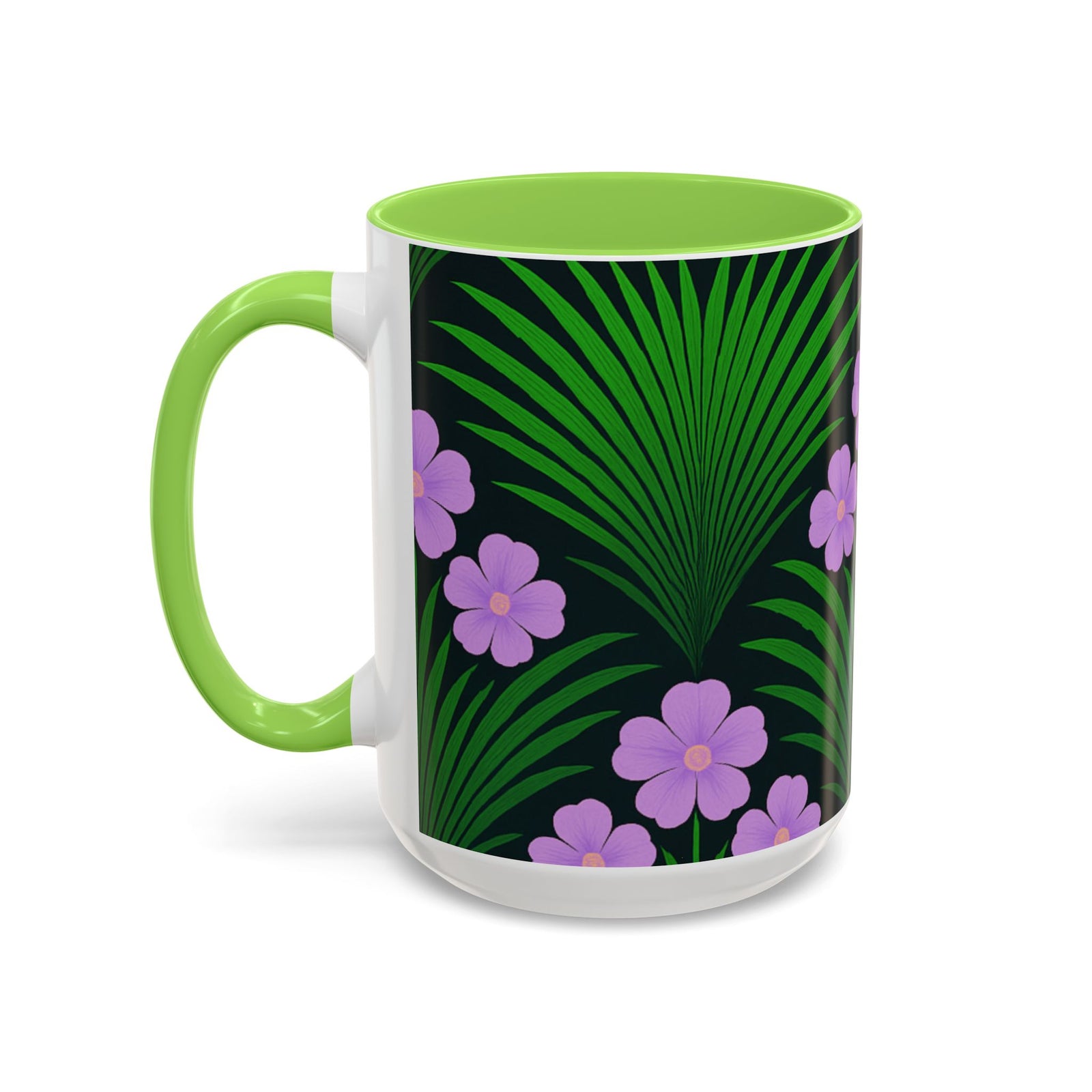 Accent Color Coffee Mug, Many Colors - 11oz & 15oz / Midnight Hibiscus Deco, Purple