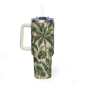 40oz Vacuum Tumbler – Insulated Tropical Travel Mug, Palms Mosaic