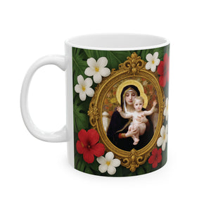 Religious Ceramic White Mug - Virgin of the Lilies