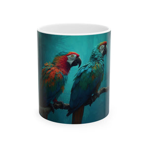 Ceramic White Mug - 11oz & 15oz, Parrot Friends