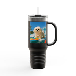 Insulated Travel Mug, 40oz / Puppy Ariel the Dog Surfer - Perfect for Outdoor Adventures