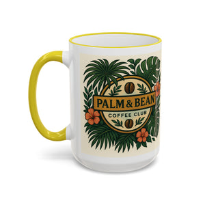 Accent Rim & Handle Coffee Mug — Palm & Bean Coffee Club Logo